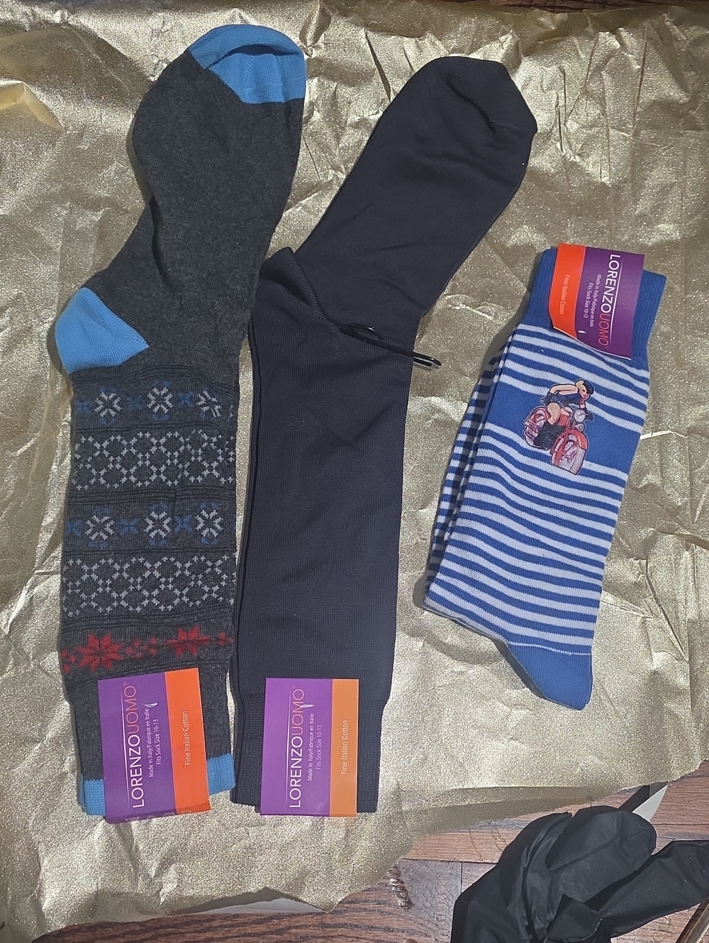 Lorenzo Uomo Navy, Gray & Blue Patterned and Solid Sock Trio#1